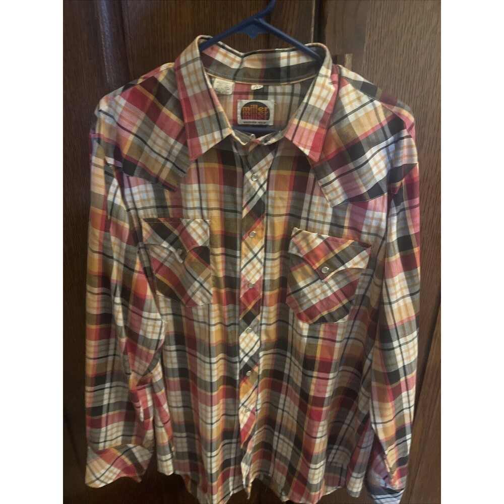 VTG 70s Miller Western Wear Pearl Snap L S Shirt Sz 17 1/2 - 36 XL Western.